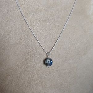 Small Blue/Gray Crystal Pendant Silver Necklace.